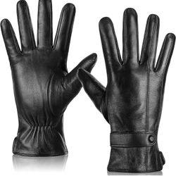 Sheepskin Leather Gloves for Women, Winter Wool Fleece Lined Warm Touchscreen Texting Thick Thermal Driving Gloves