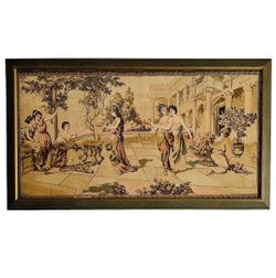 Vintage 1900’s Vesuvius Pompei Needlepoint Framed Tapestry 24”x36”