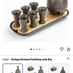 TEANAGOO 10 Pcs Sake Set, Sake Cups(0.9 Oz) with Bamboo Tray, Saki Cup Set with Warmer Pot(6 Oz),