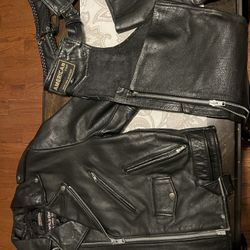 Black Leather Best And Chaps Set