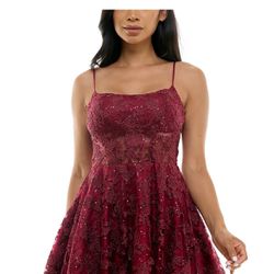 Juniors' Scoop-Neck Embroidered Sequin Fit & Flare Dress