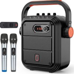 JYX Karaoke Machine with 2 UHF Wireless Microphones,5200mAh Portable Microphone Speaker Set Bluetooth 5.0 Rechargeable PA System with TWS,FM, REC,Stag