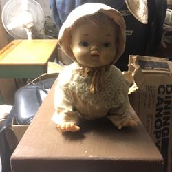 Vintage Metal Crawling Babe Doll 