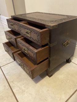 Antique Anglo Indian Brass Chest- 16”Lx10”Wx13”H