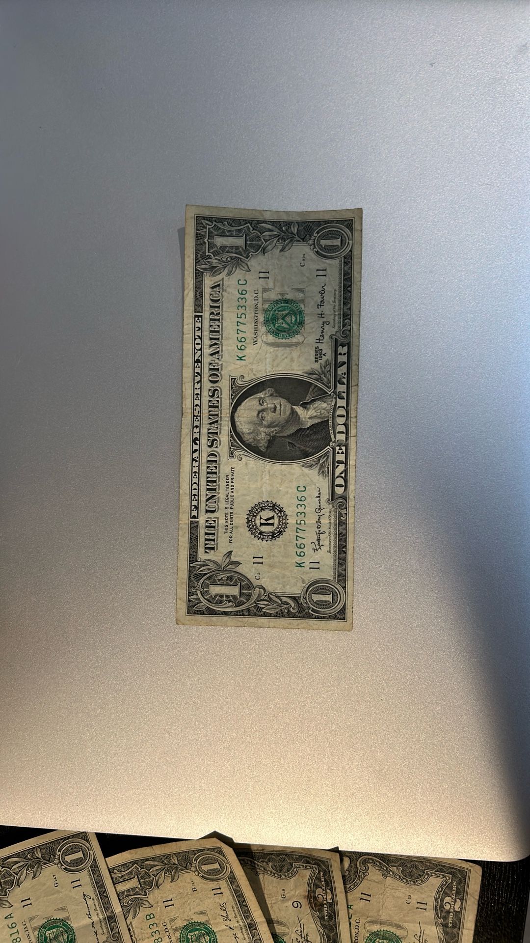 Printed $1 note, series 1963A
