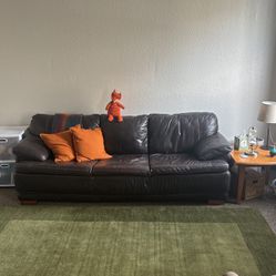 Comfy Brown Leather Couch 90” + Wide
