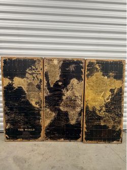 Oversized 3-Panel Vintage Style World Map Wall Art