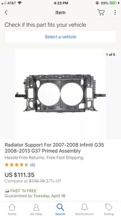 Infiniti G37 radiator support