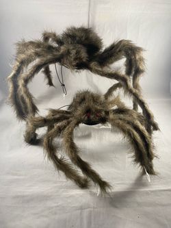 Large Hairy Halloween Spider Decorations Set of 2