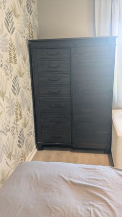 Set of Two 7-Drawer Chest w/ Sliding Barn Door & Shelves – Home Storage