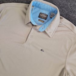 Quiksilver Waterman Collection Mens XL Short Sleeve Polo Shirt Gray Blue Accent