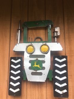 Large metal John Deere tractor decor