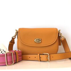 Rare Color! NWT Coach Willow Pebble Leather Saddle Bag with 2 Straps~B4/Papaya