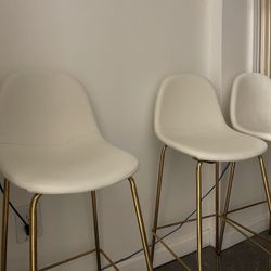 Leather Stools  Beige/Gold legs - Set of 4 