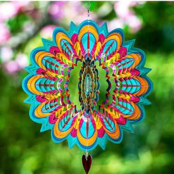 12-Inch 3D Wind Spinners Outdoor - Mandala Flame Design Windmill