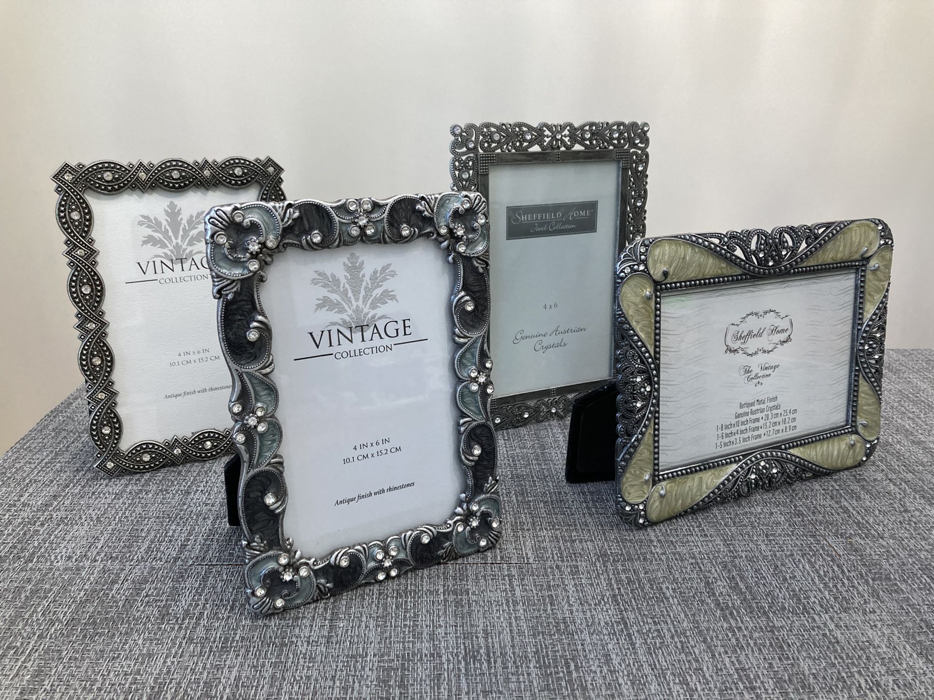 4x6 Pewter & Gold Metal Picture Frames with Genuine Austrian Crystals & Rhinestones