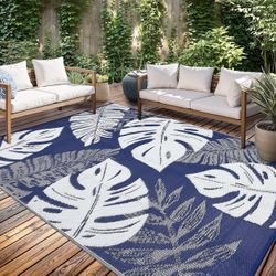 Outdoor Rug, Waterproof Plastic Rugs for Patio, 5'x8' Grey and beige