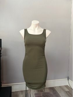 Olive Green Ribbed Bodycon Dress