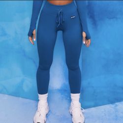 bo and tee blue high waist athletic ribbed knit workout pants 