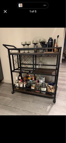 Black frame and wood bar cart