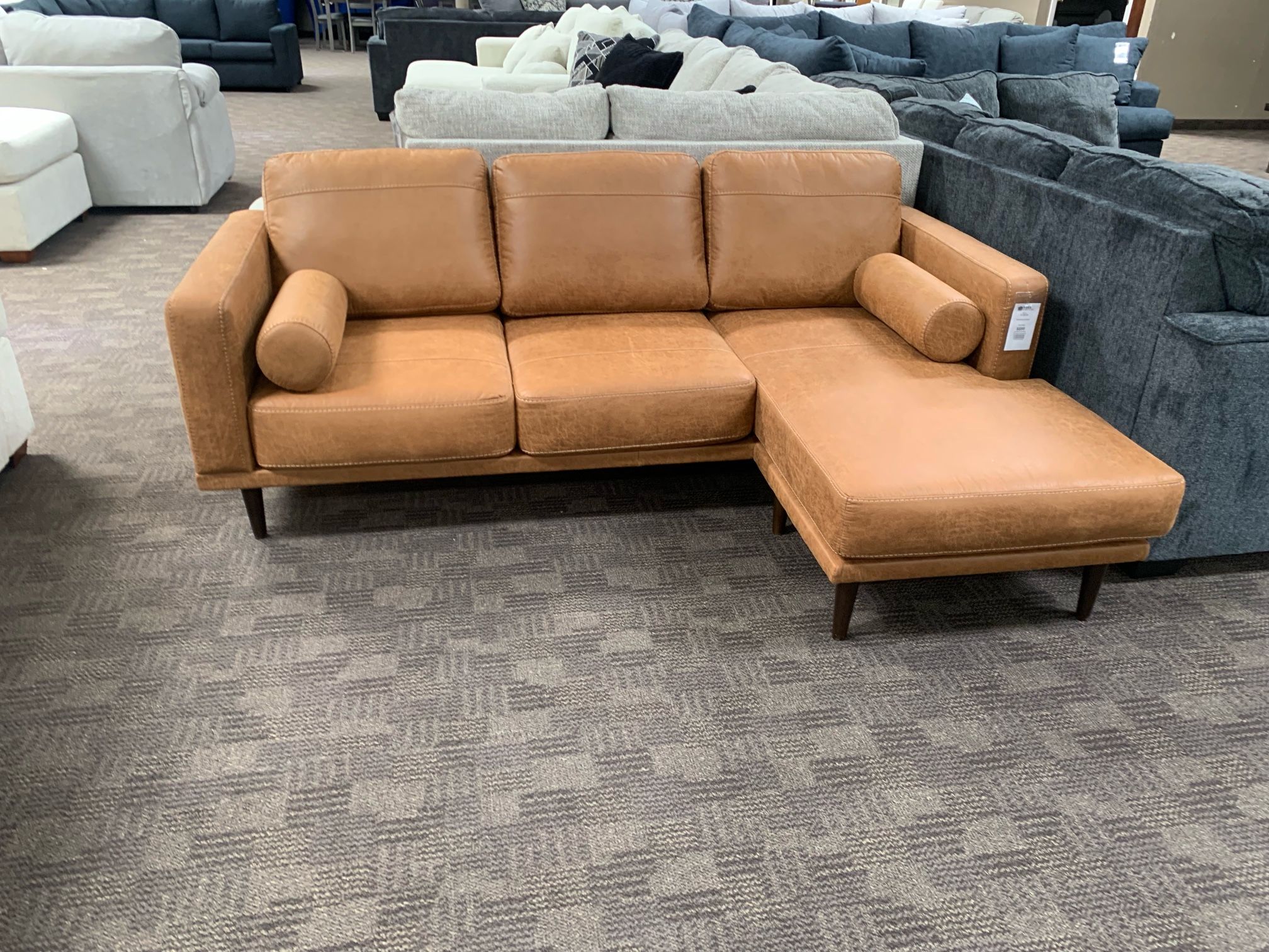 Modern Tan Camel Sectional Chaise