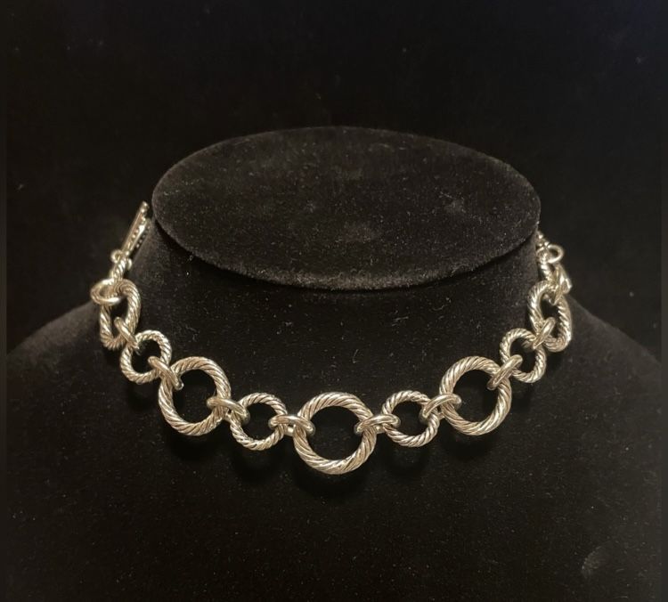 Really Cool Vintage Silver Tone Large Ribbed Link Choker Necklace