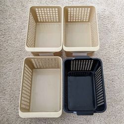 Set of 4 stackable plastic storage organizer baskets for closet, bathroom, kitchen, bedroom, office