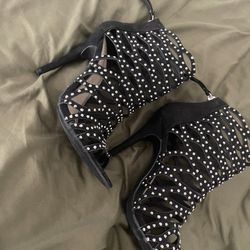 Rhinestone Black Heels