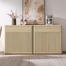 Set of 2, Buffet Cabinet with Storage - Accent Fluted Storage Cabinet with 4 Doors & 2 Drawers Sideboard Credenza Buffet Table Console Cabinets