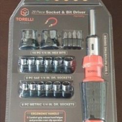New! Torelli Tools 29 Piece Socket & Bit Driver