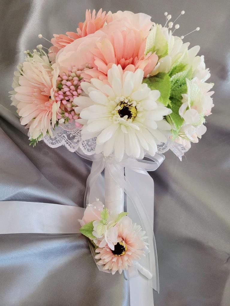 Bride Floral Bouquet and Groom Boutonniere Set 