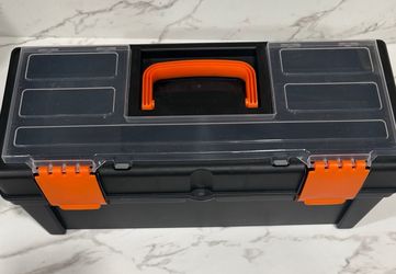 Black Plastic Toolbox with Orange Latches