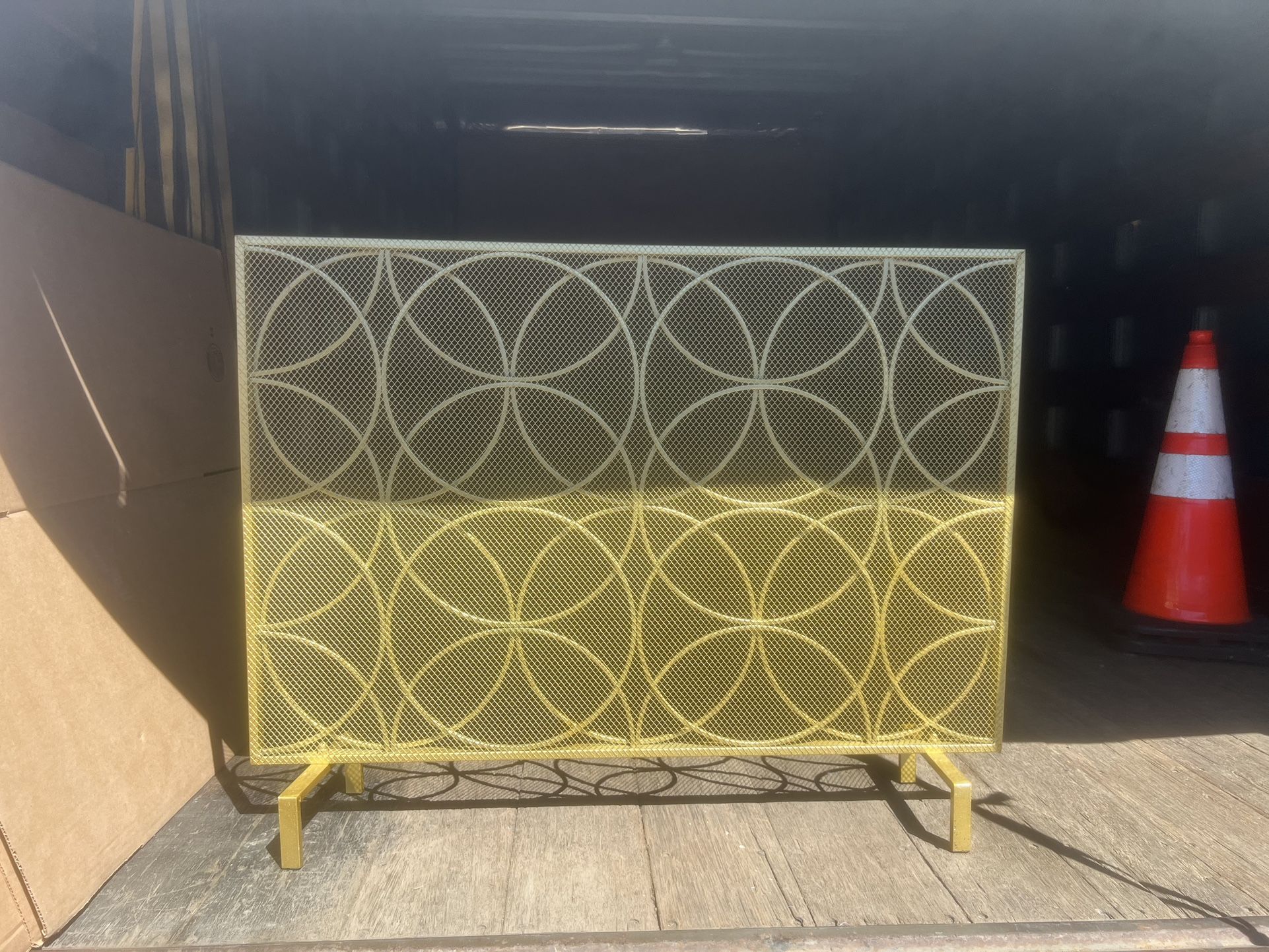 41.1-in Gold Iron 1 -Panel Flat Fireplace Screen