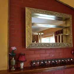 Gorgeous Vintage Gold Leaf Shelving Mirror 