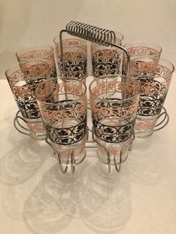 Vintage Pink and Black Tumblers w/ Carrier