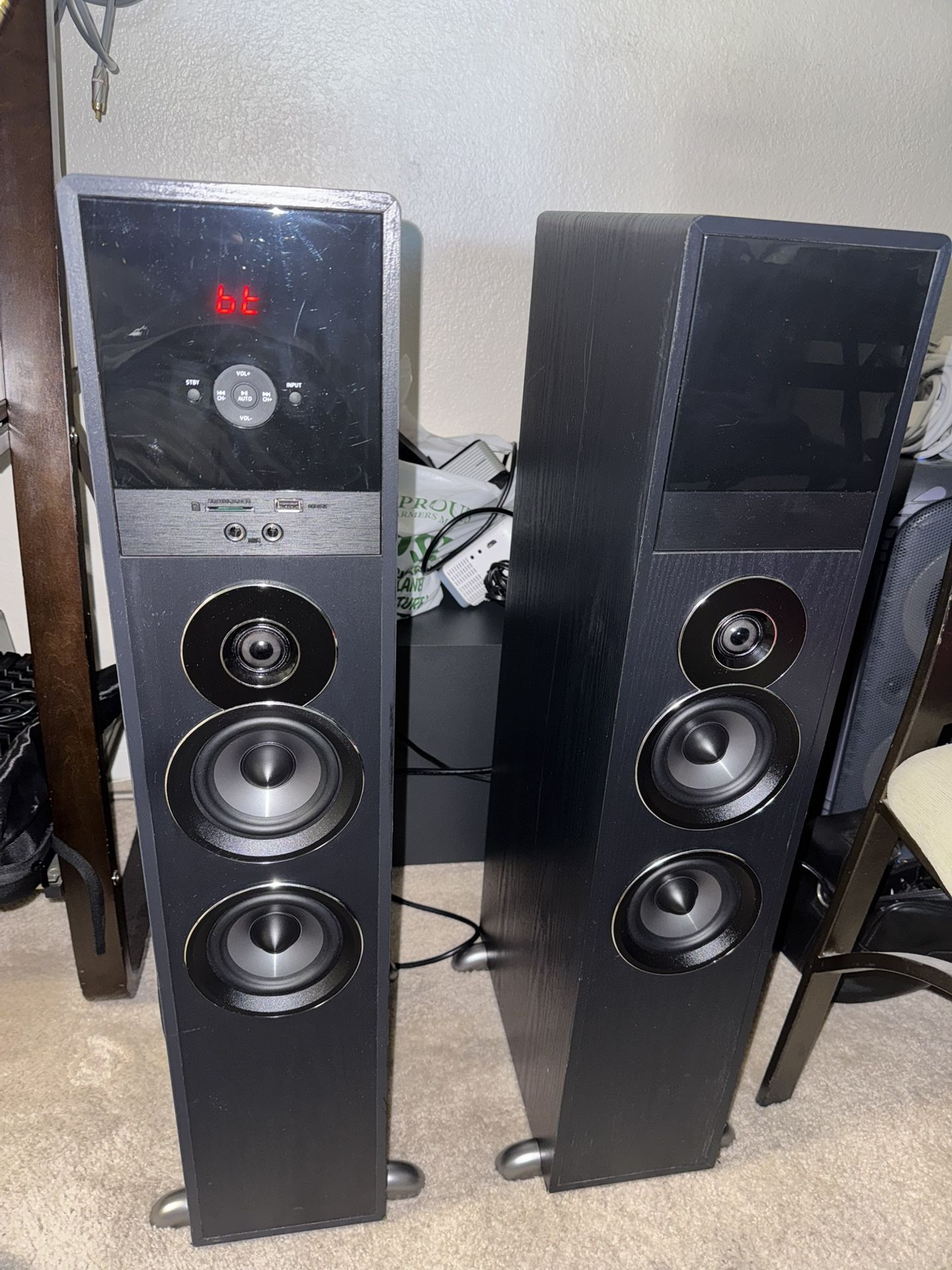 Rockville TM80B Powered Home Theater Tower Speaker System, Black, 800W, 8" Subwoofers, Bluetooth