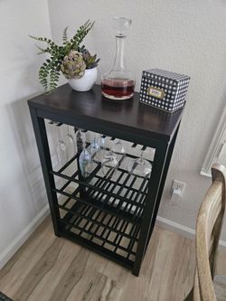 Crate & Barrel Metal & Espresso Wood Wine Bar Storage Console Table