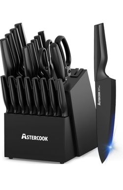 Knife Set, Astercook 21 Pieces Knife Sets for Kitchen with Block, Dishwasher Safe Kitchen Knife Set with Built-in Sharpener, German Stainless Steel Bl
