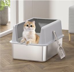 Large Covered Cat Litter Box with Scoop – Gray (Brand New)