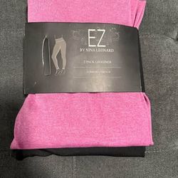 Nina Leonard 2-Pack Leggings - Heather Pink & Black