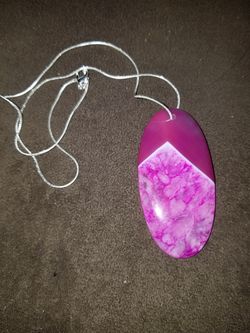 3" Vintage Agate Pendant with Sterling Silver Chain 20" - NEW