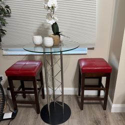 Round Glass Pub Table with 2 Bar Stools – 3 Piece Set
