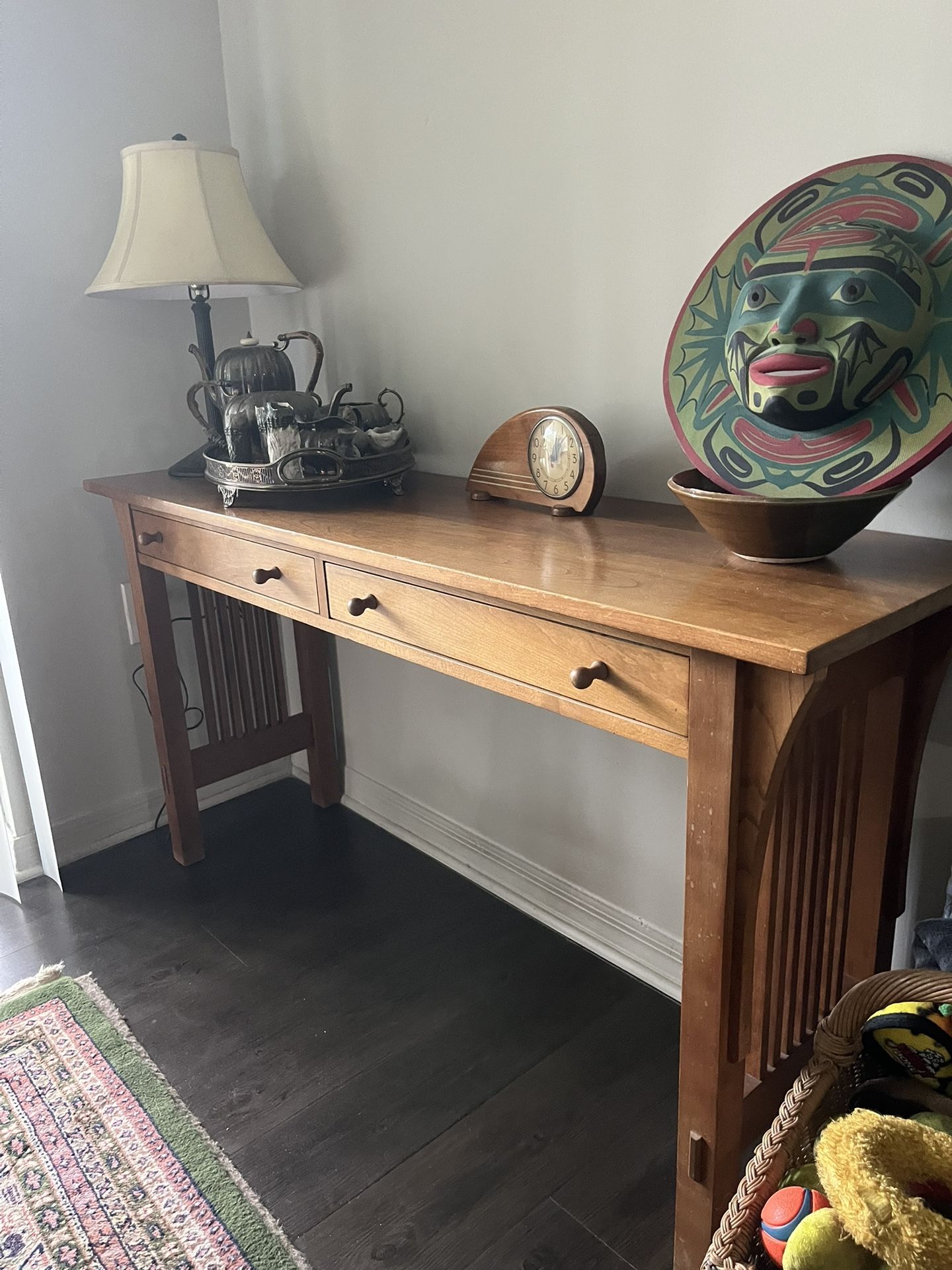 Solid Wood Mission-Style Console Table – Great Shape, Two Drawers