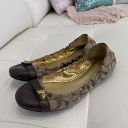 Coach Delphine Signature Jacquard Leather Ballet Flats.
