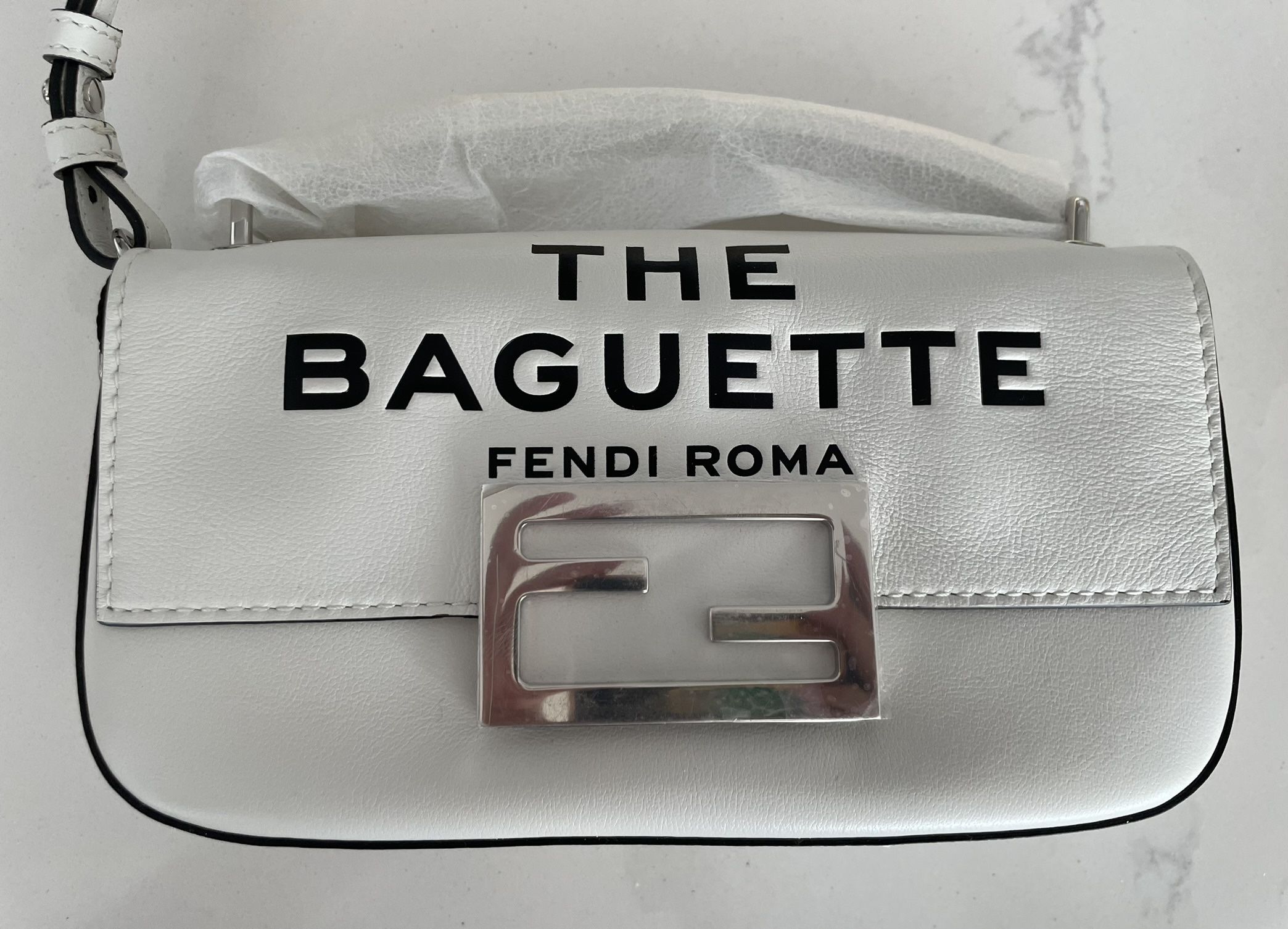 100% Authentic Fendi White Mini Baguette Bag