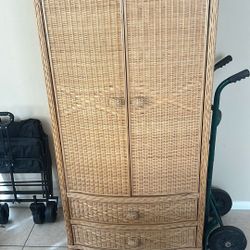 Vintage Rattan Armoire Wardrobe/ Nightstand/ Mirror 