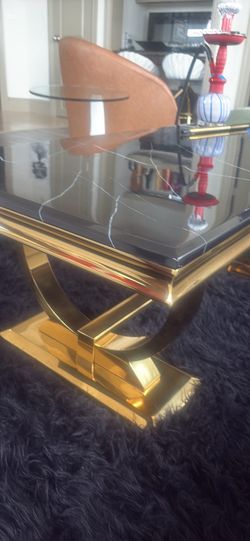Black Marble Top Coffee Table with Gold Base