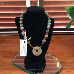 Vintage Jasper And Amber Glass Necklace 