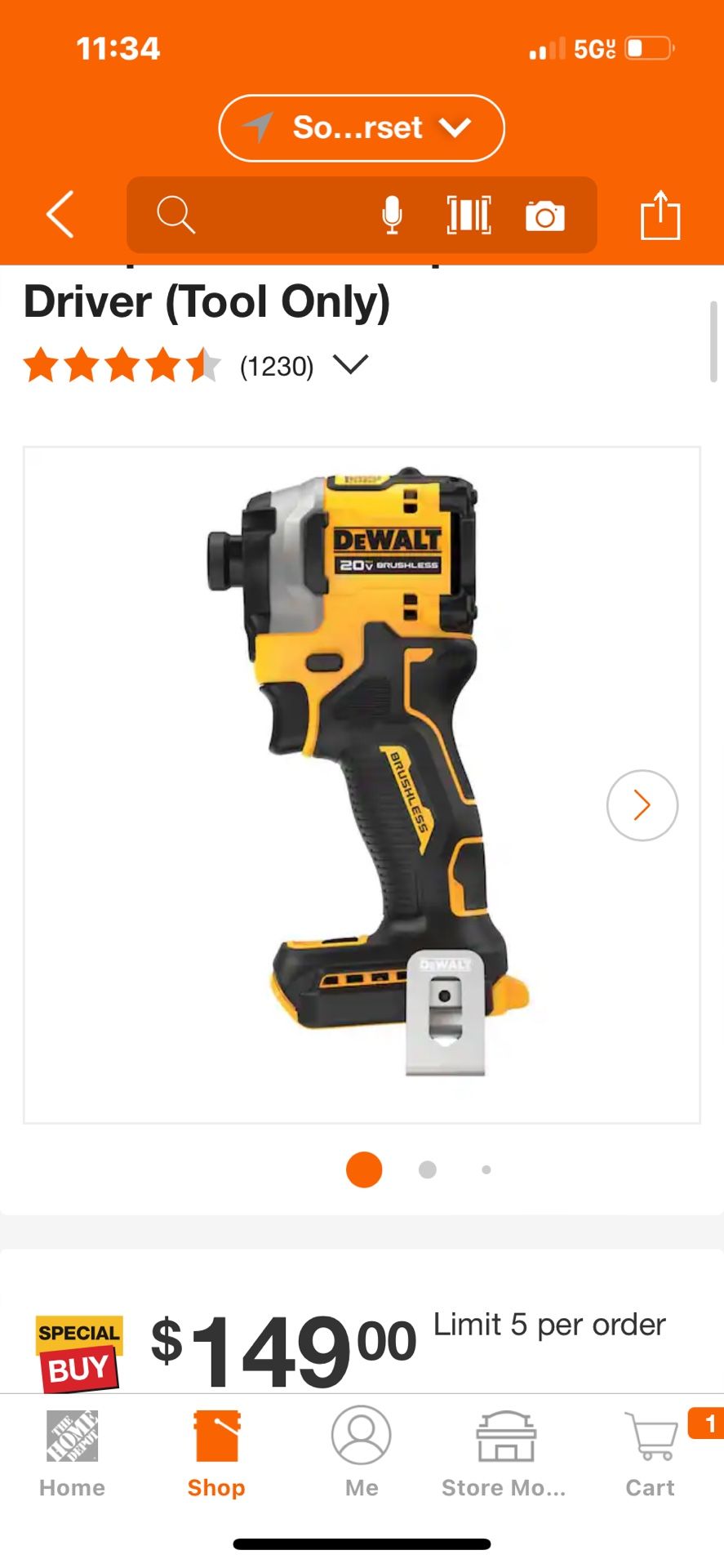 Dewalt Atomic 20 Volt 1/4 Hex Impact Driver Tool Only
