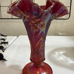 Fenton Red Carnival Glass Vase